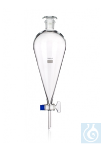 Separating funnel according to Squibb (long conical shape) 2000 ml with glass key stopcock...